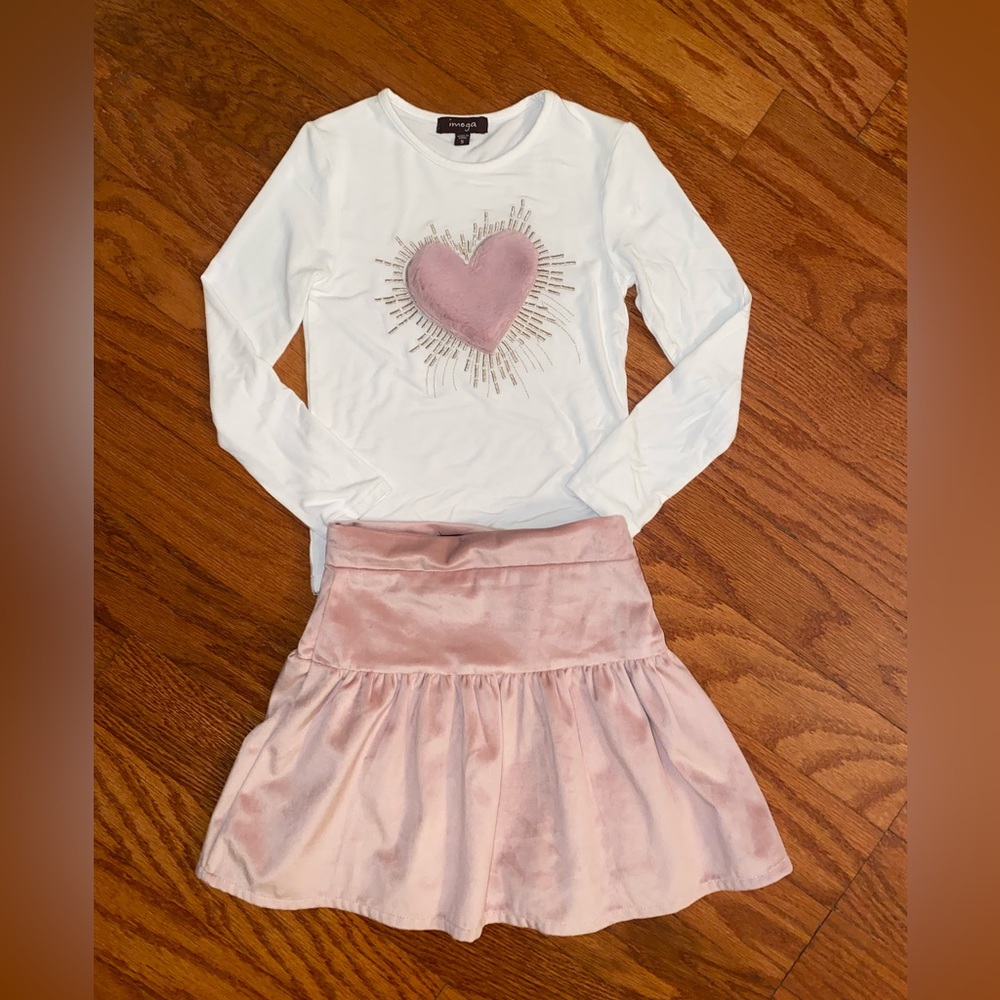 Girls Imoga Adriana Heart Tee Top Isabella Powder Skirt Great Condition